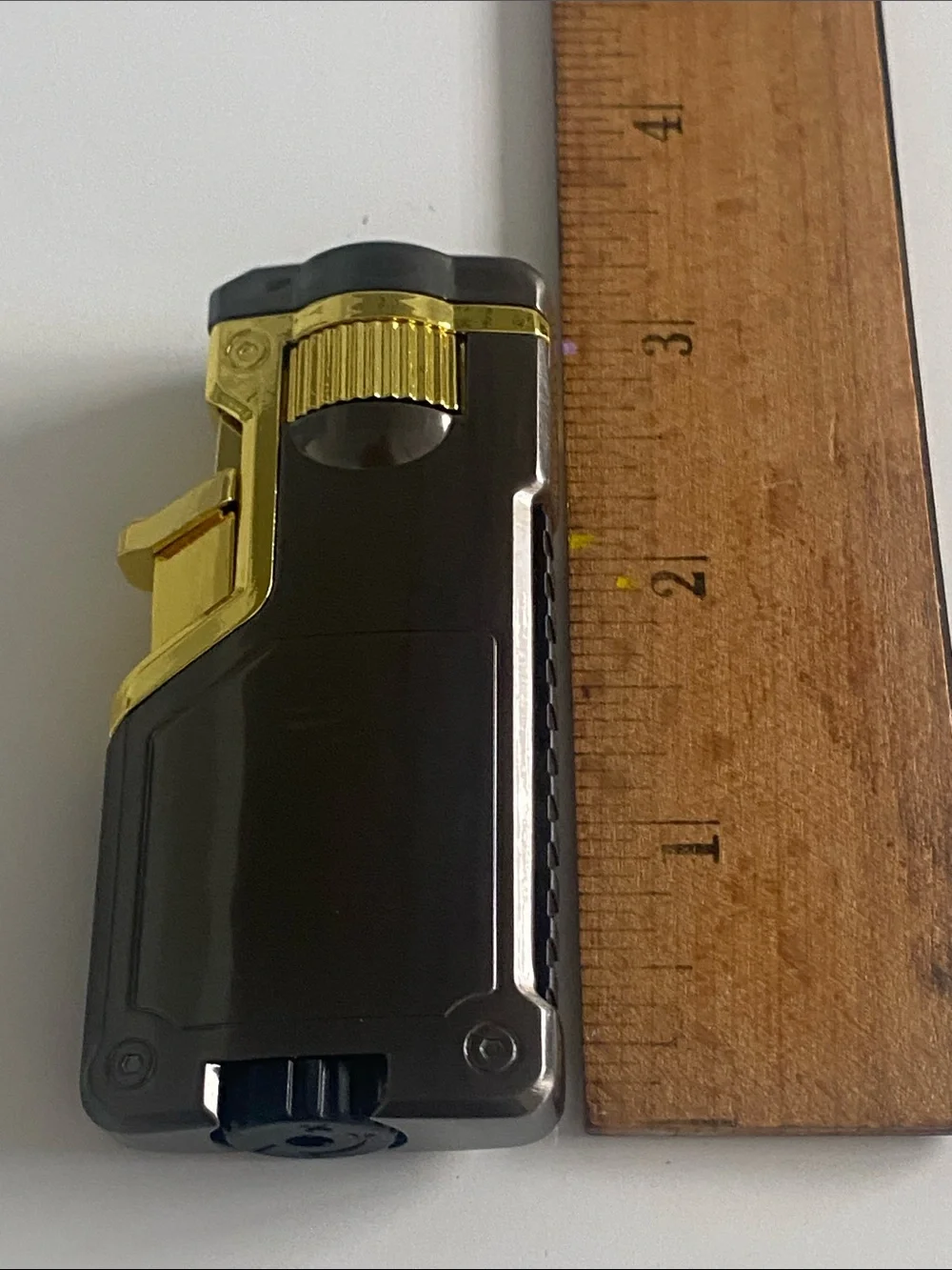 Gray and Gold Butane Lighter - Compact Pocket Flame